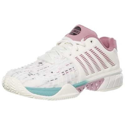 Afbeelding van K SWISS Express Tennisschoenen voor alle ondergronden, Dames, Maat: 39.5, Snow white lilas pastel turquoise Textiel