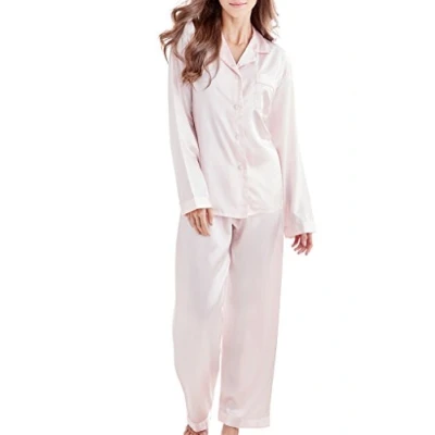 Afbeelding van dames pyjama set satijn, Lichtroze.
