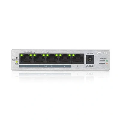 Image de Zyxel GS1005HP Commutateur non géré 4 x 10/100/1000 (PoE+) + 1 fixation murale, de bureau PoE (60 W)