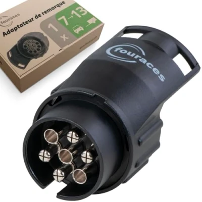 Afbeelding van fouraces Aanhangeradapter 7 polig naar 13 zwart voor auto, aanhanger, vrachtwagen, caravan, koppeling