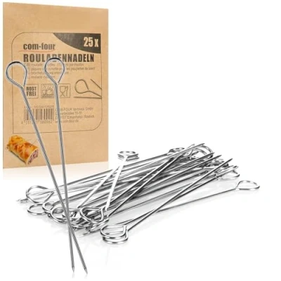 Afbeelding van COM FOUR® 25 x rolnaalden van roestvrij staal vleesspiesen 11 cm lang spiesen spiesjes (025 stuks naald)