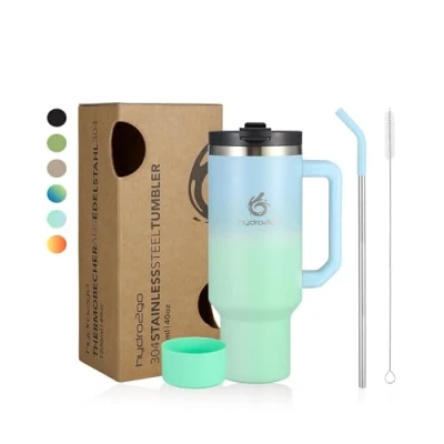 Afbeelding van hydro2go® Geïsoleerde beker met rietje, houdt tot 10 uur warm en 12 koud, vaatwasmachinebestendig, BPA vrij, koffiemok om mee te nemen, thermobeker voor