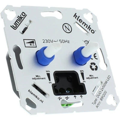 Afbeelding van LED DUO dimmer fase afsnijding 2x100W 230V AC inbouw 6mm as universeel