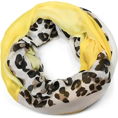 Afbeelding van styleBREAKER Dames gespsjaal met luipaardprint en colourblocking buisvormige sjaal, sjaal 01016182, Curry geel