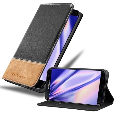 Afbeelding van Cadorabo Hoesje geschikt voor Samsung Galaxy S7 EDGE in ZWART BRUIN Beschermhoes met magnetische sluiting, standfunctie en kaartvakje Book Case Cover Etui