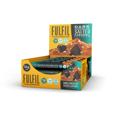 Afbeelding van FULFIL Eiwitreep Dark Chocolate Salted Caramel Doos 15 x 55 gram Snel afvallen zonder poespas!