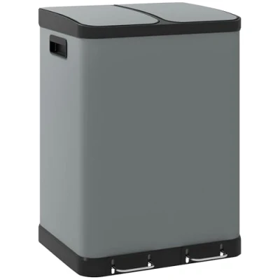 Afbeelding van HOMCOM Mülleimer Metall, Kunststoff 48,8L x 39,5B 67H cm Grau