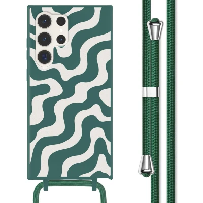 Afbeelding van imoshion hoesje Geschikt voor Samsung Galaxy S23 Ultra met koord Siliconen design Meerkleurig / Petrol Green Groovy