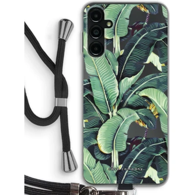 Afbeelding van Case Company® hoesje met Koord geschikt voor Samsung Galaxy A14 Bananenbladeren Telefoonhoesje Zwart Bescherming aan alle Kanten en Over de Schermrand