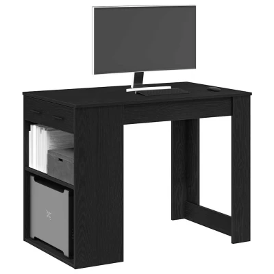 Afbeelding van vidaXL Bureau met lade en plank 102x62x77,5cm bewerkt hout zwart eiken
