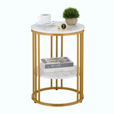 Afbeelding van bijzettafel met opbergruimte 56x40 cm marmer look woonkamer wit goud