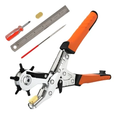 Afbeelding van TOWOT Perforatortang, lederen perforator tang, 6 maten verwisselbare punch en roterende pons, voor leer, horlogehouders, riemen, halsbanden, zadels, schoenen