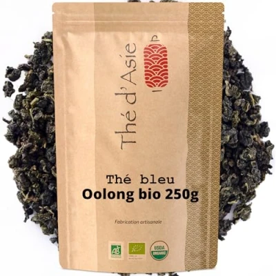 Afbeelding van Khla Blauwe thee Oolong Bio losse zak 250 g navulverpakking metalen doos biologische afslanken gewichtsverlies dieet gedroogde bladeren uit Azië oorsprong China kruidenthee