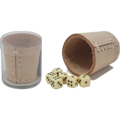 Afbeelding van Dobbelbeker set mini 5 cm. naturel leder