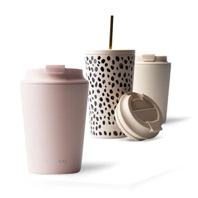 Afbeelding van MAMEIDO Thermosbeker, 350 ml, waterdichte koffiethermos, van roestvrij staal, BPA vrije thermobeker, koffie (Blush Kissed, 0,35 l)