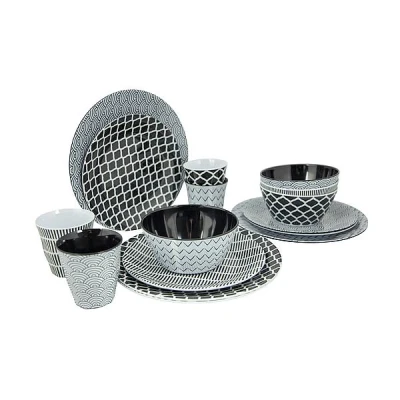 Afbeelding van Bo Camp Serviesset Mix &amp; Match Zwart/Wit 16 Delig