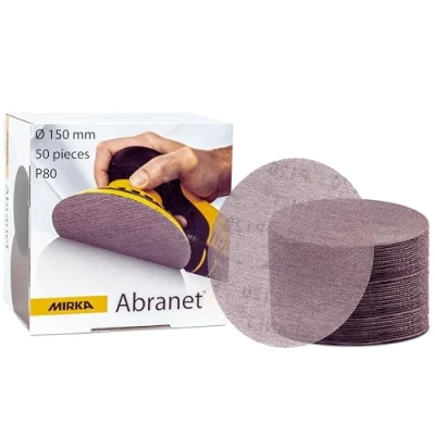 Image de Mirka Abranet Disques abrasifs filet 150 mm autoagrippant/grain P80 / 50 pcs/pour poncer le bois, mastic, la peinture, plastique 5424105080