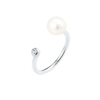 Afbeelding van Elli Dames Ring Zoetwater Gekweekte Parel met Kristallen in 925 Sterling Zilver