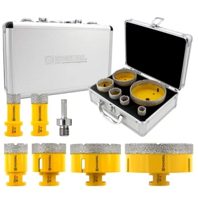 Afbeelding van HIGHDRIL Set van 7 diamantboren voor tegels 20/25/35/50/75/100 mm Gatenzaag + adapter porselein, keramiek, tegels, graniet, marmer