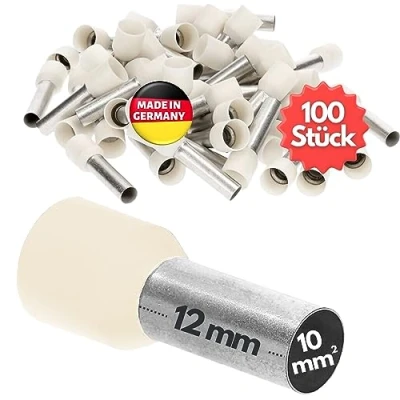 Afbeelding van 100 stuks Kalitec AE1012EB adereindhulzen geïsoleerd 10,0 mm² 12 mm lang ivoor I Made in Germany Industriële kwaliteit