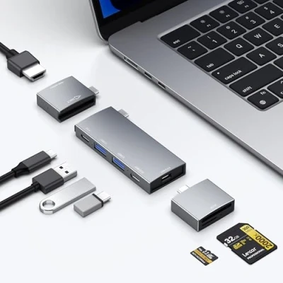 Afbeelding van USB C hub voor MacBook, 7 in 2 hub, Thunderbolt 4 poort, 4K 60Hz HDMI, poorten, A datapoorten, microSD kaartlezer MacBook Pro 13 inch, Air M1 M2 M3,