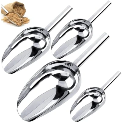 Afbeelding van 4 stuks ijsschep, roestvrij staal, veelzijdige meelschep voor snoep, ijsblokjes, granen, noten en keuken, bar, buffet, party, bruiloft (zilver)
