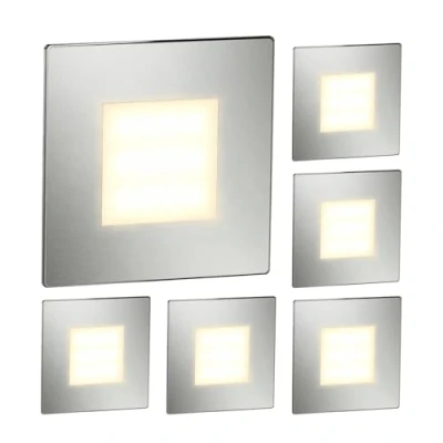 Afbeelding van ledscom.de FEX 6 LED traplampen/wandinbouwlampen voor binnen en buiten, vierkant, roestvrij staal, 85 x mm, warm wit