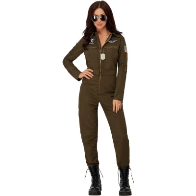 Afbeelding van Smiffy&#039;s Piloot &amp; Luchtvaart Kostuum Top Gun Niet Bang Om Te Vliegen Penny Vrouw Bruin Medium Carnavalskleding Verkleedkleding
