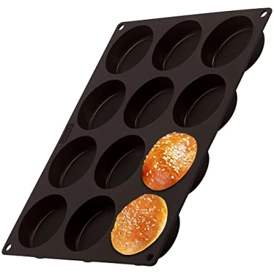 Afbeelding van Lurch FlexiForm 85087 hamburgervorm met 12 vakken, BPA vrij, platina siliconen, voor broodjes, Ø 6,3 cm, bruin