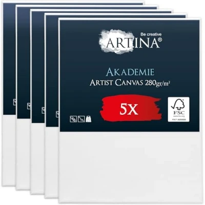 Afbeelding van Artina Akademie Set van 5 canvas om te schilderen, 60 x 80 cm, spieraam FSC gecertificeerd hout, wit 100% katoen, 280 g/m², stabiel en zuurvrij