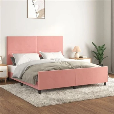 Afbeelding van vidaXL Bedframe met hoofdeinde fluweel roze 180x200 cm