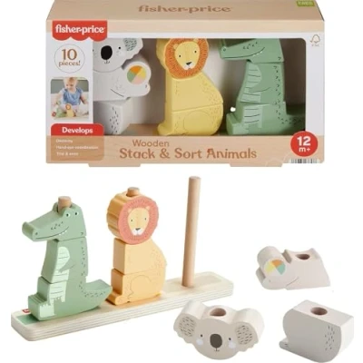 Image de Fisher Price Animaux En Bois A Empiler Et Trier, 10Pieces Hxv04
