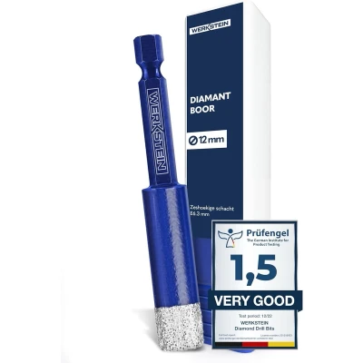 Afbeelding van WERKSTEIN Tegelboor 12 mm, extreem duurzaam voor tegels, glas, keramiek, porselein, graniet, marmer en meer, diamantboor met zeskantschacht