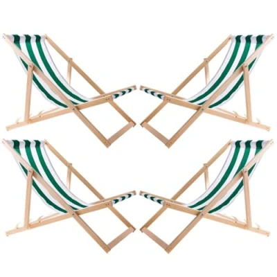 Afbeelding van Set van 4 ligstoelen Tuinstoel Strandstoel groen en wit