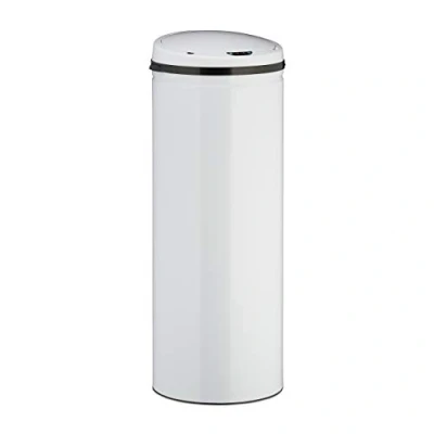 Afbeelding van Relaxdays Sensor Vuilnisemmer 50L, Ronde Roestvrij Stalen Afvalemmer, Elektrisch Deksel, Automatisch Groot, H X D: 80 30 cm, Wit