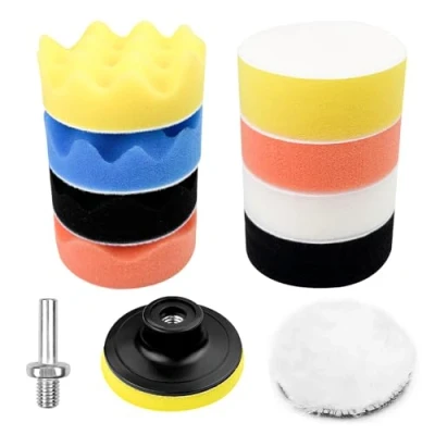 Afbeelding van Newpop 11 stuks autopolijstsponzen, polijstpads, 7,6 cm lamswol polijstset, polijstset voor polijsten en waxen