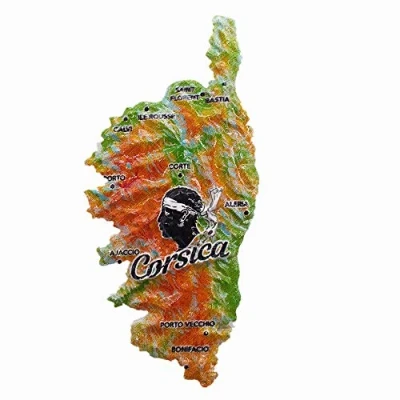 Afbeelding van 3D koelkastmagneet in de vorm van een kaart Corsica Frankrijk souvenir cadeau woondecoratie en keuken magnetische sticker collectie koelkastmagneten