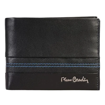 Afbeelding van Pierre Cardin portemonnee voor heren, echt leer, slank, man, kleine slanke rfid, cadeau, met portemonnee, bankbiljettenhouder, jongensportemonnee, Zwart/Blauw, informeel