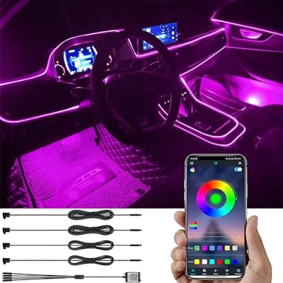 Afbeelding van TABEN Auto Ambient Light Kit 4 m Glasvezel 64 Kleuren Bluetooth APP Controle USB DIY 16 Million RGB Veelkleurig Geluid Muziek Synchronisatie 12V