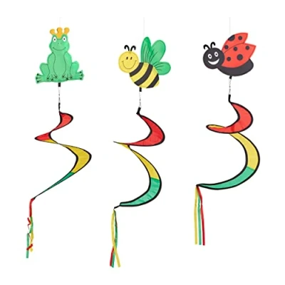 Afbeelding van Relaxdays windspiraal dier set van 3 windspel tuindecoratie hangend kleurrijk