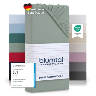 Afbeelding van Blumtal Hoeslaken Fitted Sheet Jersey Katoen 90 x 200 30 cm Zomers Groen