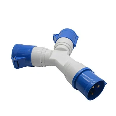 Afbeelding van Adapter afdekking 3 polige stekker 220 V industrieel IP44 stekkerdoos caravans/camper/boot, bouwplaats, industriële stekkerdoos, verdeler (2 stopcontacten 32 A)