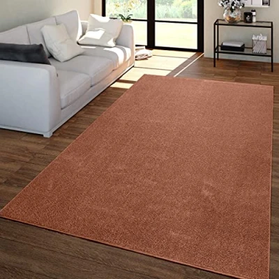 Afbeelding van TT Home Woonkamertapijt, laagpolig, effen, modern en tijdloos, kleur: oranjebruin, afmetingen: 140 x 200 cm