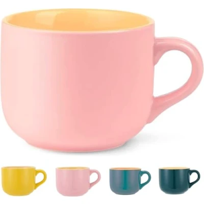 Afbeelding van XXL thee en koffiemok van keramiek met handvat, grote roze