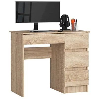 Afbeelding van AKORD Computerbureau met 4 laden, comfort, hoge kwaliteit, robuust, voor thuis en op kantoor, ergonomisch, het werk, 90 x 77 50 cm (b h d), Sonoma eiken