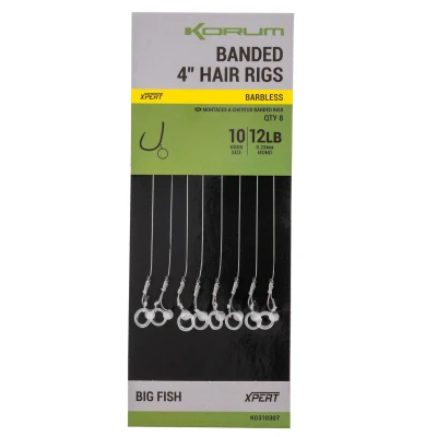 Afbeelding van Korum Banded Hair Rigs Barbless 4&quot; 10cm Size 14 0.26mm
