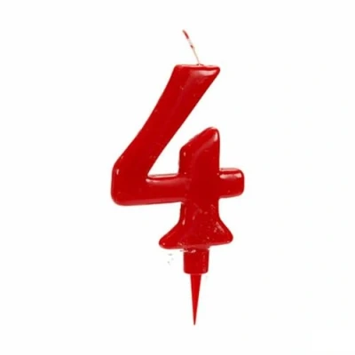Afbeelding van Kaars Rood Verjaardag Cijfer 4 (12 Stuks)