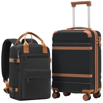 Afbeelding van COOLIFE Cabinekoffer 55 x 35 20 cm voor Ryanair vliegtuig, handbagage, cabinebagage, harde koffer met TSA slot en 4 dubbele wielen, Zwart/Bruin, wielen