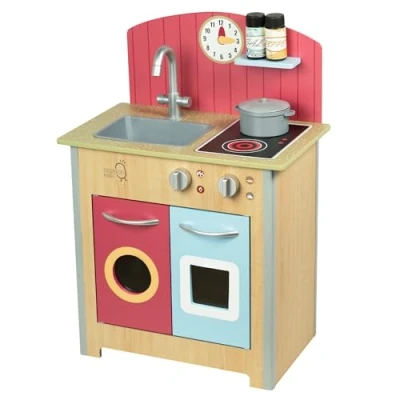 Afbeelding van Teamson Kids Kinderkeuken van hout, dinette met 4 accessoires, rood, blauw, natuur, Porto TD 13595A