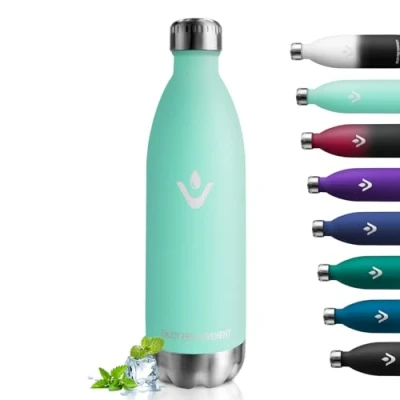 Image de bouteille d&#039;eau thermique 1L, réutilisable, en acier inoxydable, double paroi isolée, sans BPA, anti fuite, pour école, adulte, sport, garçons
